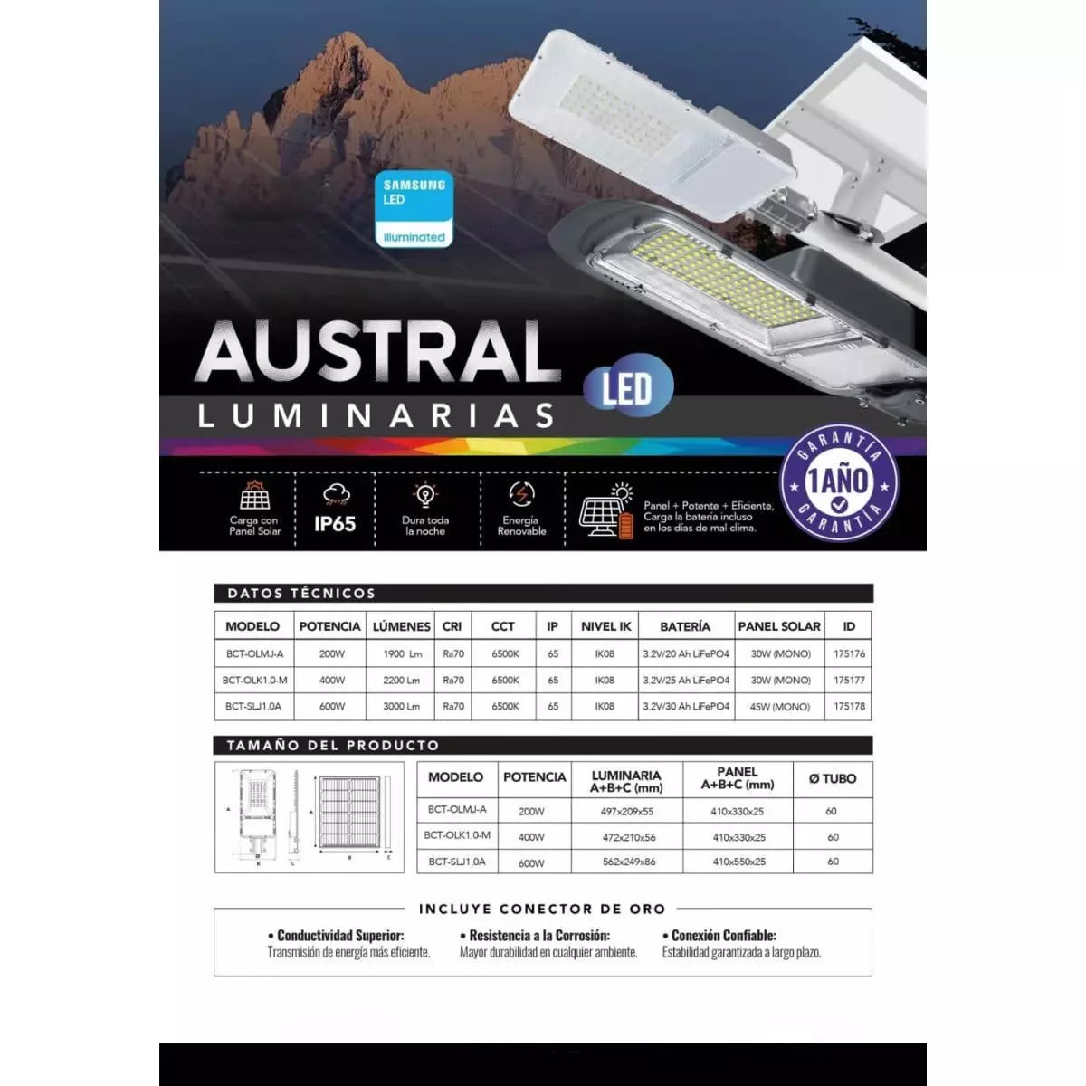 Luminaria LED Solar Premium Overnight Austral Logic 400W