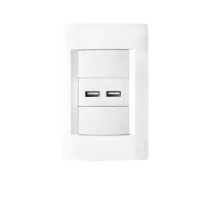 Conjunto Enchufe Hembra Doble USB termoplástica Blanco Kalop