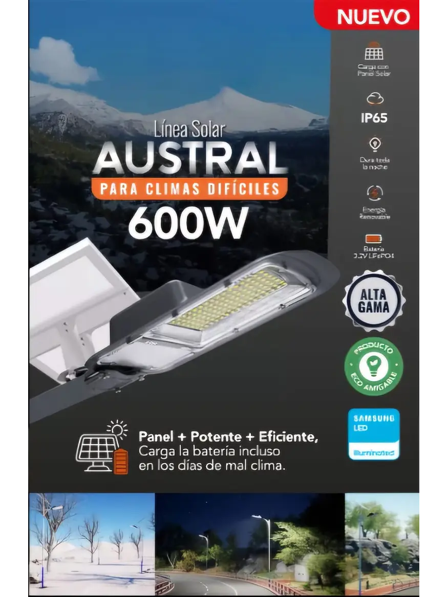 Luminaria LED Solar Premium Overnight Austral Logic 600W