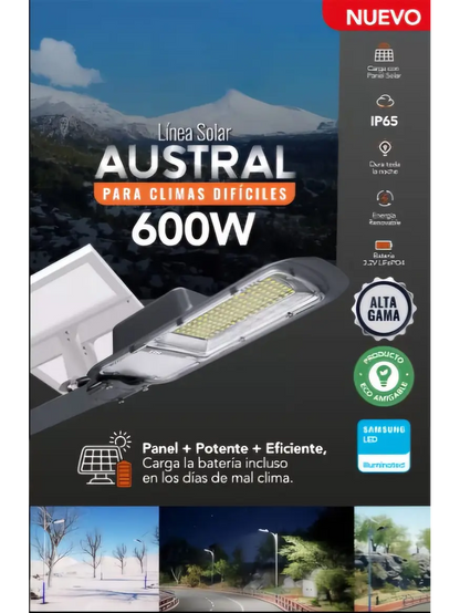 Luminaria LED Solar Premium Overnight Austral Logic 600W