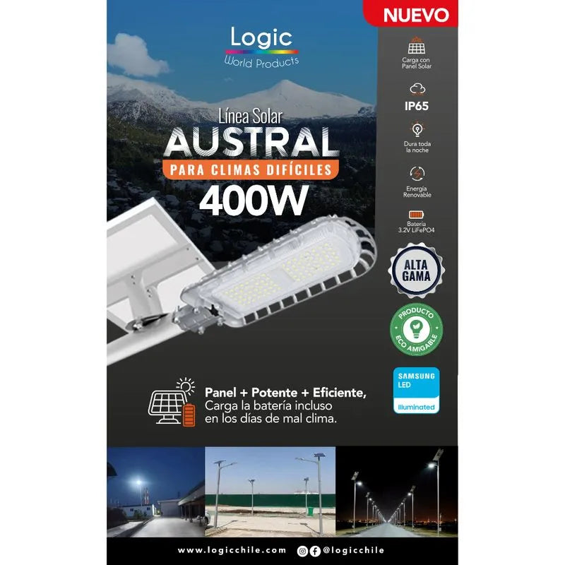 Luminaria LED Solar Premium Overnight Austral Logic 400W