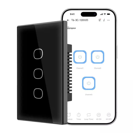 Interruptor WiFi Sonoff TX Gen2 de 3 Canales Negro