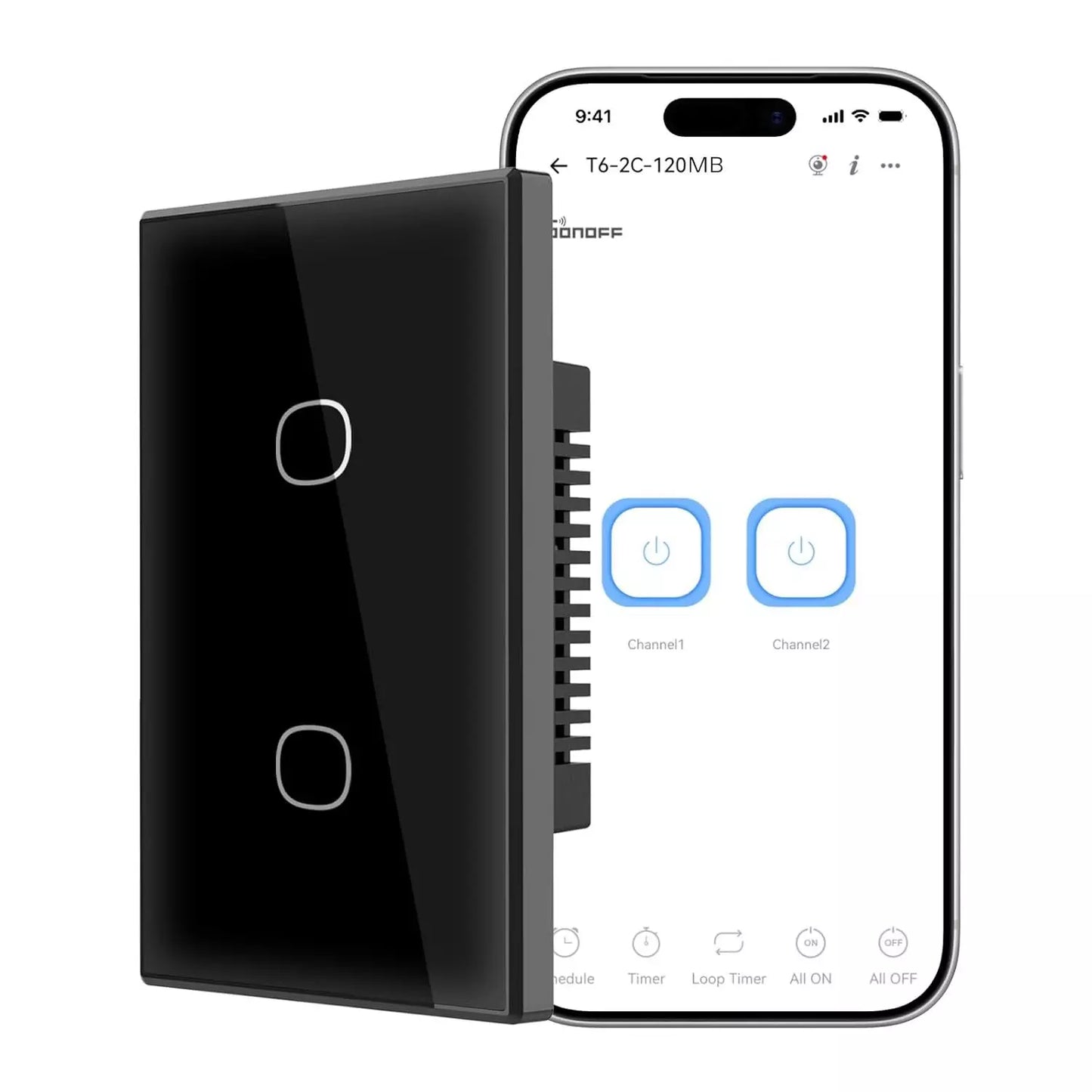 Interruptor WiFi Sonoff TX Gen2 de 2 Canales Negro