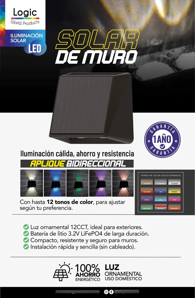 Aplique Solar de Muro Bidireccional Logic Multicolor LED Exterior