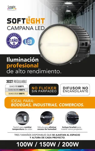 Campana LED SOFTLIGHT 200W 3CCT IP65 LOGIC