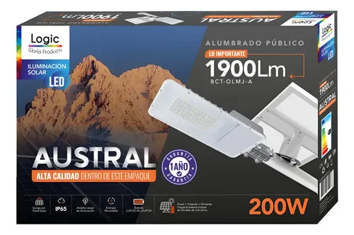 Luminaria LED Solar Premium Overnight Austral Logic 200W