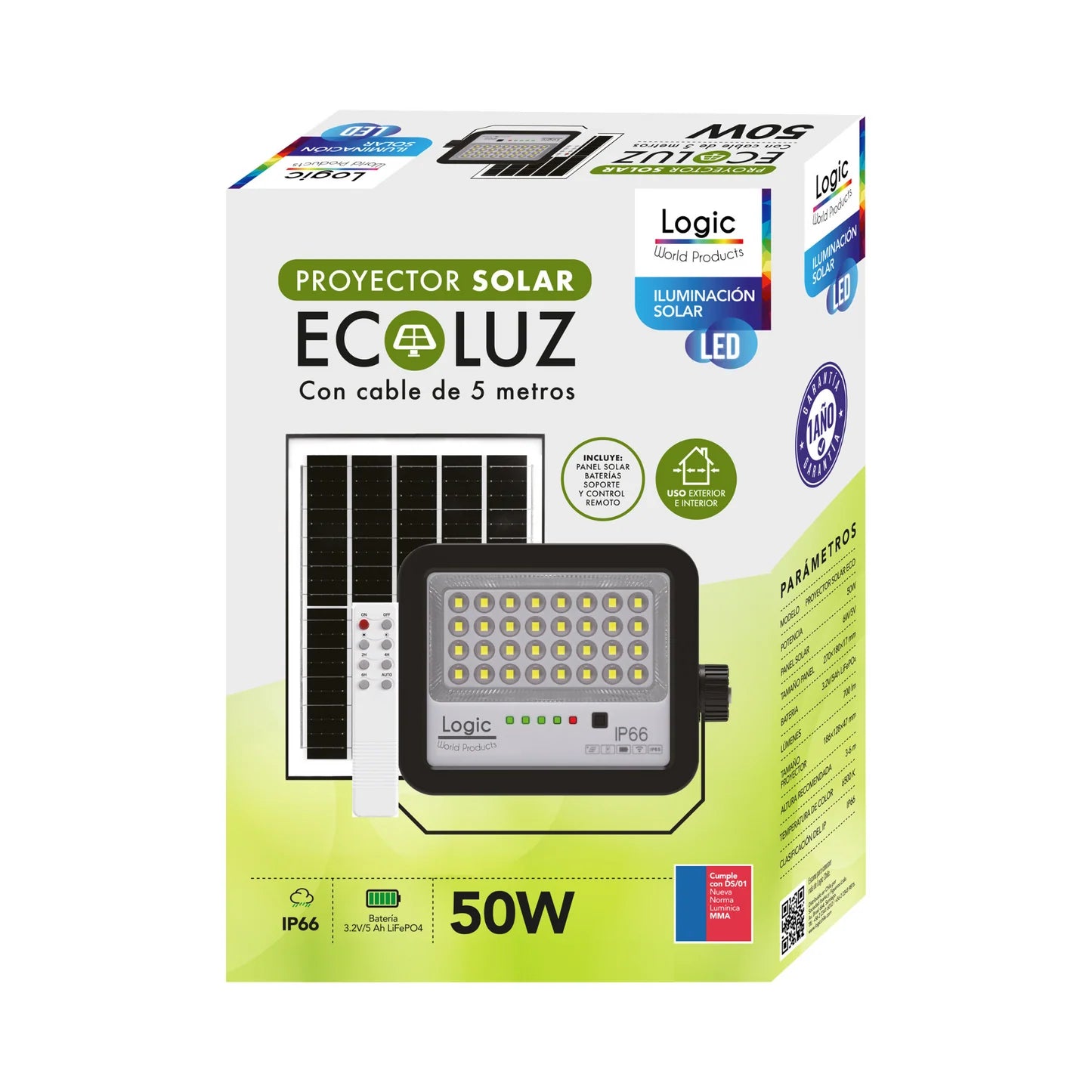 Proyector LED Solar Ecoluz 50W 6500K Luz Blanca Fría