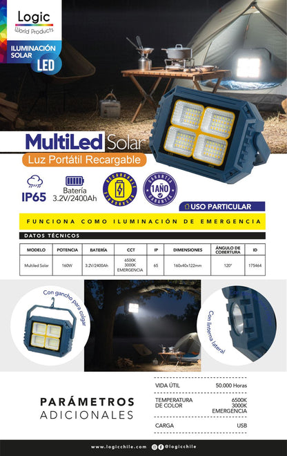 Proyector Solar Portátil MultiLed Logic 160W Recargable IP65