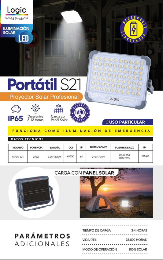 Proyector Solar Portátil S21 Logic 250W Recargable IP65