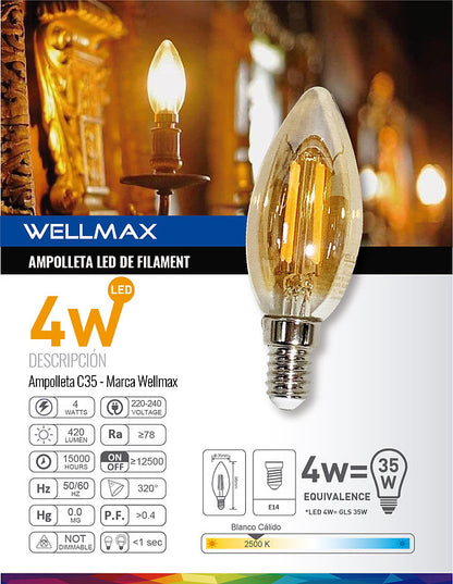 Ampolleta Vela WELLMAX 4W E-14 2500K