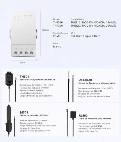 Interruptor wifi Sonoff TH Origin 16A – Monitoreo de temperatura y humedad