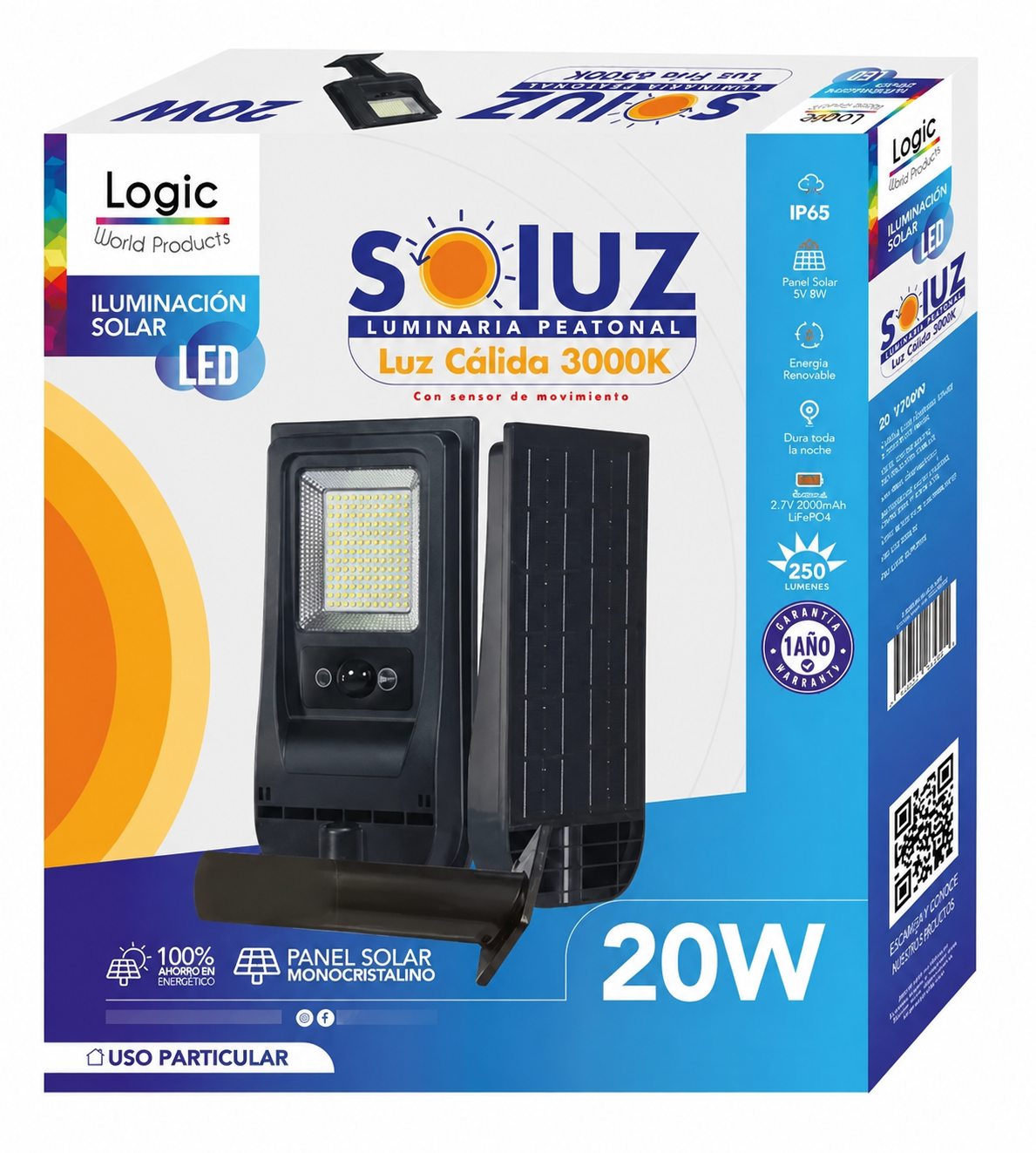 Luminaria Solar 20W 3000K SOLUZ Logic IP65