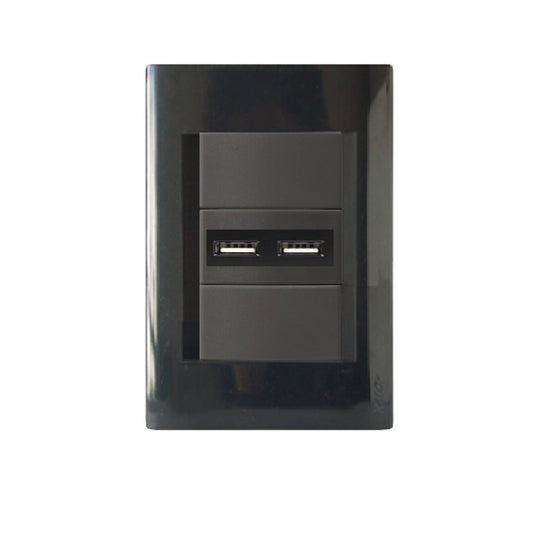 Conjunto Enchufe Hembra Doble USB termoplástica Negro Kalop